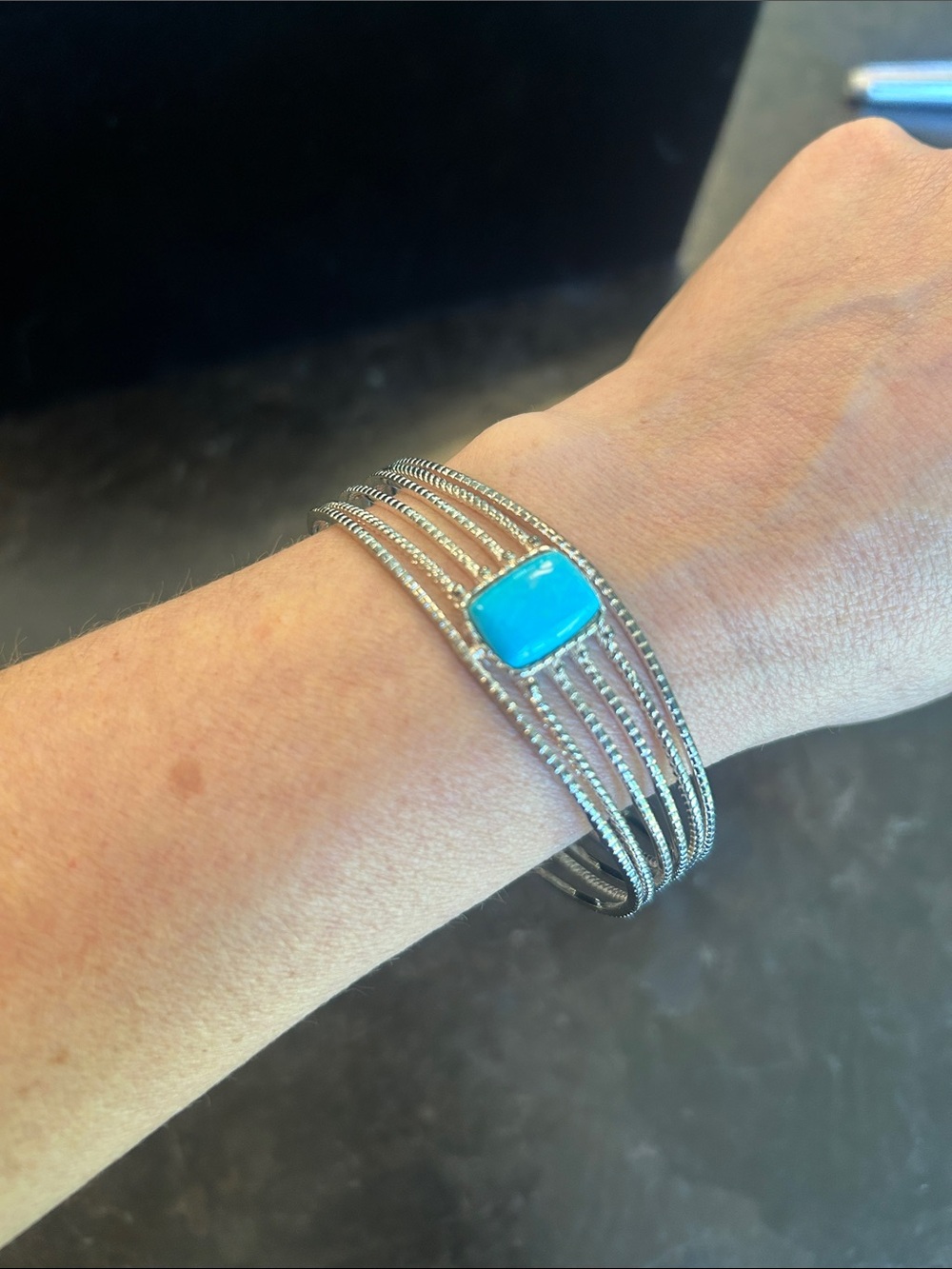 Sterling Silver Cuff with Bright Turquoise Stone - Picture 6 of 7